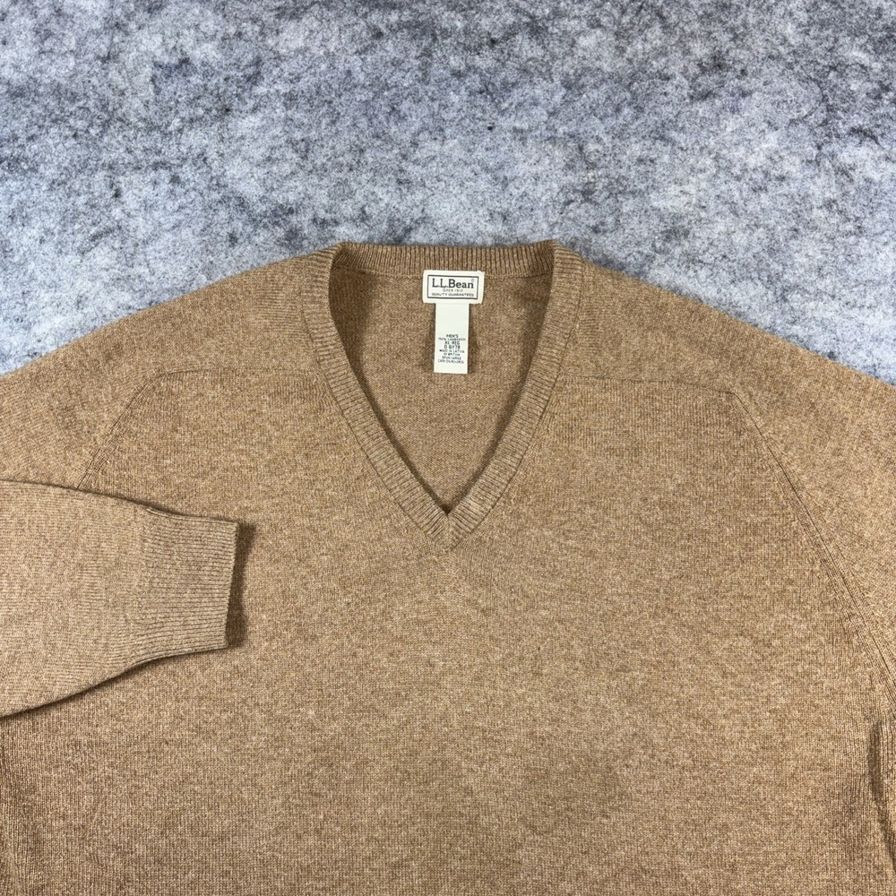 L.L. Bean Knit Pullover Sweater Men's XL Brown 100% Lambswool V Neck Grandpacore